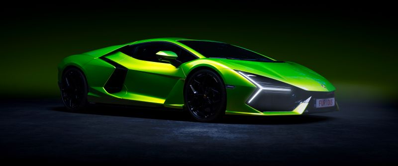 Lamborghini Revuelto, Green aesthetic, Dark background, 5K