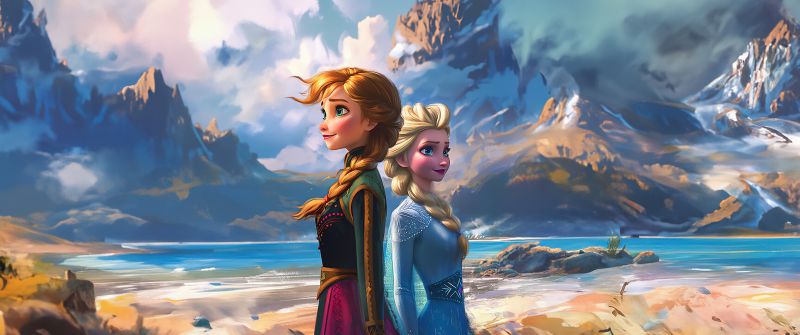 Frozen, Artwork, Anna, Elsa, Sisters, AI art