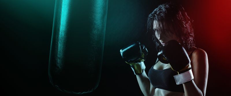 Boxing, Woman, Boxer, Gloves, Dark background