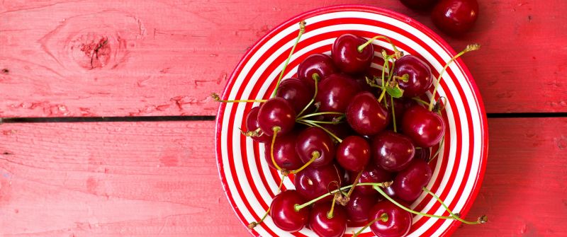 Cherries, Cherry fruits, Bowl of fruits, Wooden background