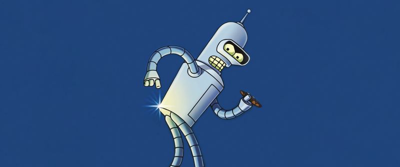 Bender (Futurama), Blue background, Funny, Cartoon, 5K
