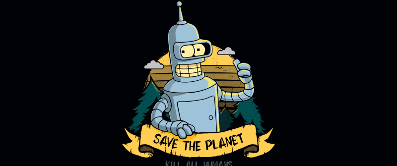 Bender (Futurama), Save The Planet, AMOLED, 5K, Black background, Cartoon