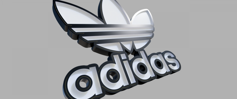 Adidas, Logo, 3D, 5K, Grey background