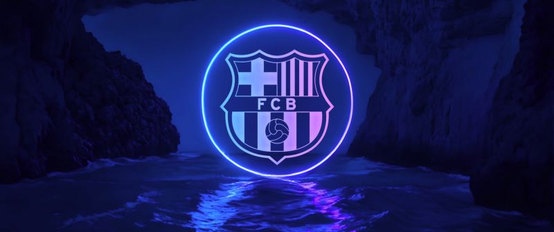 FC Barcelona, Neon logo, Neon glow, Reflection