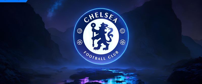 Chelsea FC, Neon logo, Premier League club, Football club, 5K, 8K, Blue aesthetic