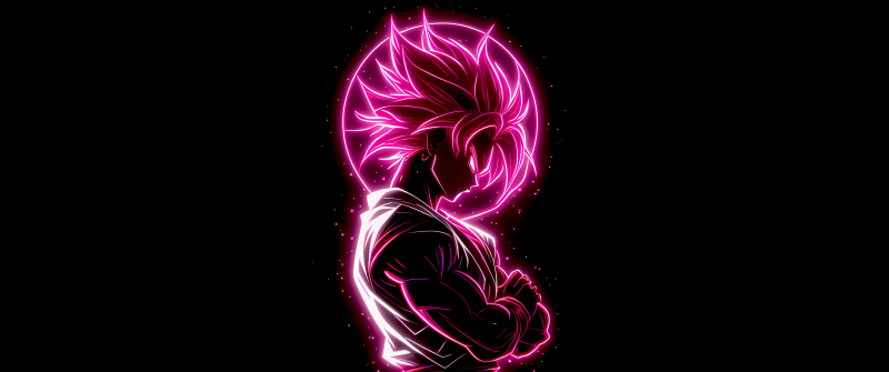 Super Saiyan Rose, Goku Black, AMOLED, 5K, Dragon Ball, Black background, Pink aesthetic, Neon glow