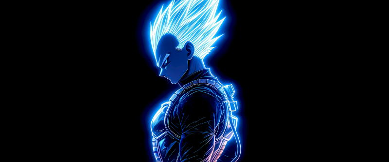 Vegeta, Neon glow, AMOLED, 5K, Black background