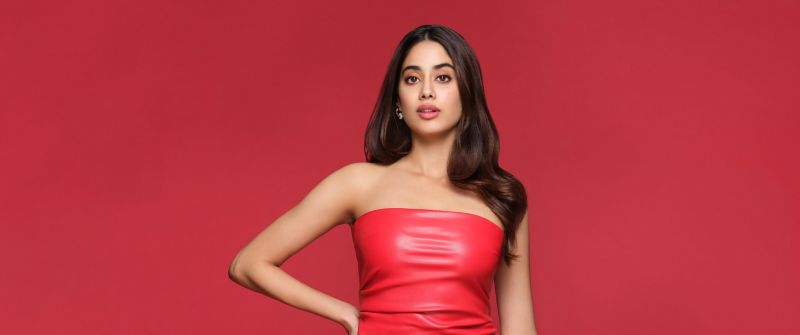 Janhvi Kapoor, Red aesthetic, 5K, Indian actress, Red background, Red dress