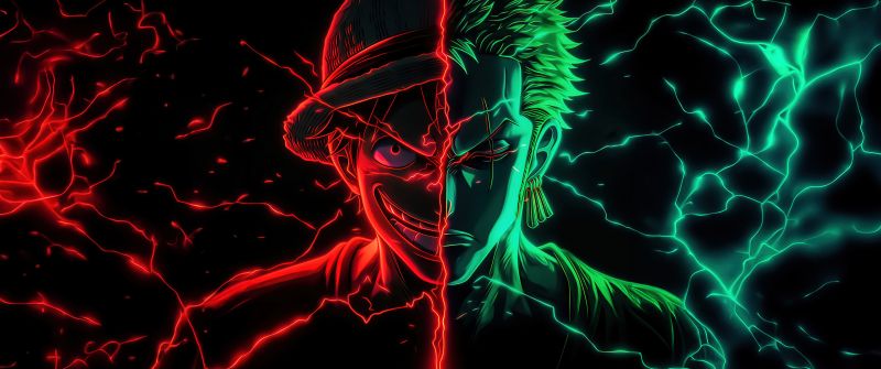 Monkey D. Luffy, Roronoa Zoro, AMOLED, 5K, One Piece, Black background