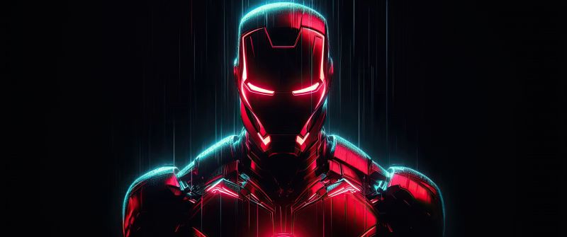 Neon, Iron Man, AMOLED, Black background, Marvel Superheroes, Neon glow