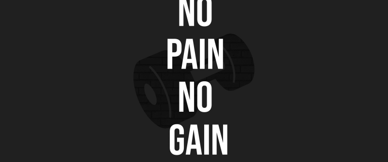 No pain No gain, Monochrome, Motivational quotes, 5K, Dark background, Minimalist, Gym, Dumbbell workout