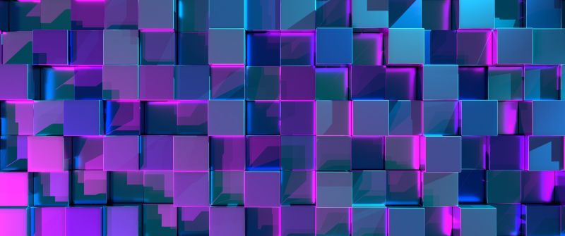 3D cubes, Geometric, Neon, 3D background