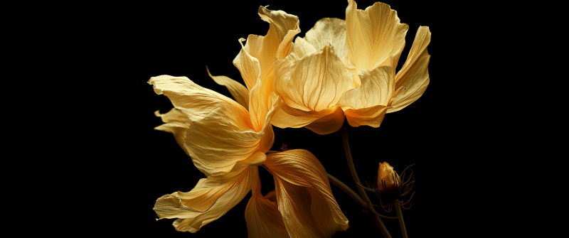 Yellow flowers, Digital render, Black background, Xiaomi, Stock, AMOLED, Digital flowers, 5K