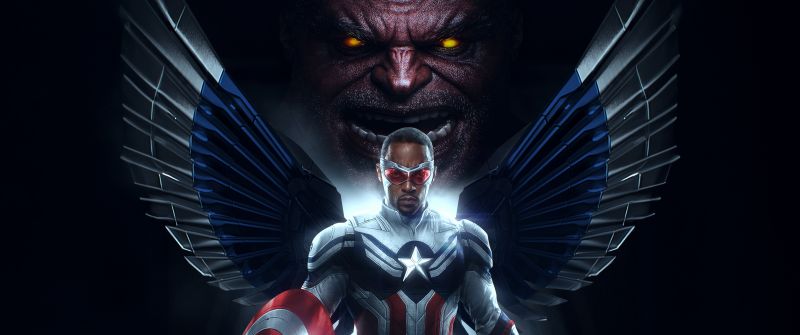 Thunderbolt Ross (Red Hulk), Sam Wilson, Captain America: Brave New World, 5K, Dark background