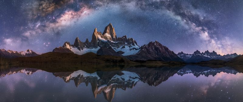 Patagonia, Bliss, Majestic, Landscape, Norway, Night, 5K, Milky Way arch, Panorama