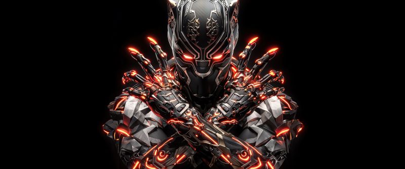 Black Panther, Steampunk, 5K, Futuristic, AMOLED, Black background, AI art