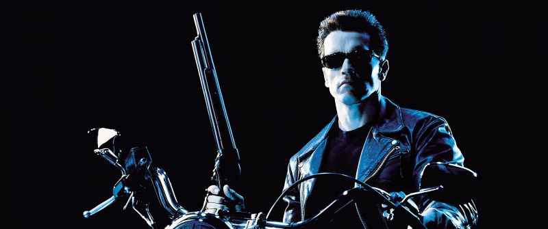 Terminator 2: Judgment Day, Arnold Schwarzenegger, 5K, Black background, AMOLED