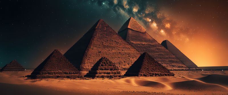 Egyptian Pyramids, Aesthetic, Seven Wonders of the Ancient World, Scenic, Tourist attraction, AI art, The Great Pyramid of Giza