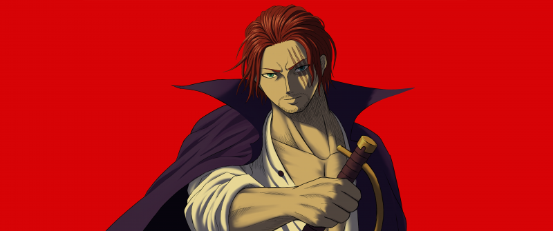 Shanks, One Piece, Red background, 5K