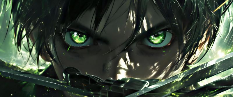 Eren Yeager, Green eyes, AI art, Attack on Titan, 5K