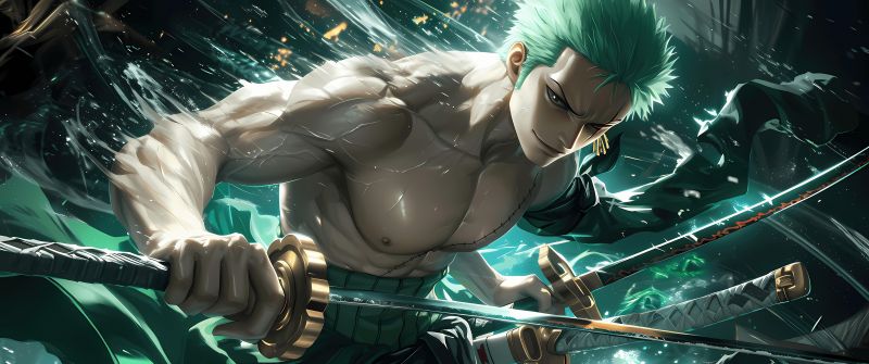 Roronoa Zoro, Sword, 5K, One Piece, Green