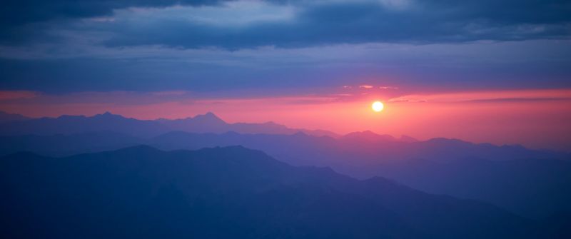 Mountain range, Sunset, Scenery, Dawn, France, 5K