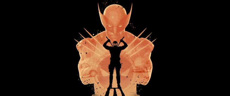 Deadpool & Wolverine, Silhouette, Movie poster, Black background, 8K, AMOLED, 5K, 2024 Movies