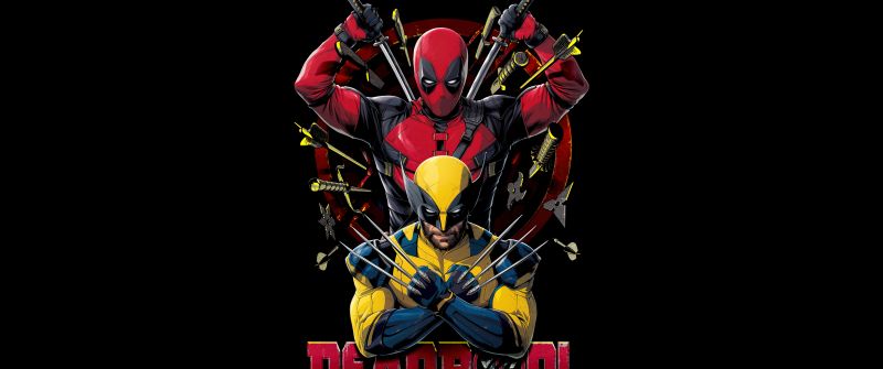 Deadpool & Wolverine, Movie poster, Black background, 8K, AMOLED, 5K, 2024 Movies