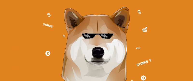 Dogecoin, Meme, Yellow background, 5K, Cryptocurrency