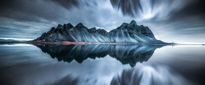 Vestrahorn mountain, Evening, Cold, Reflection, Iceland, Dark, Stokksnes