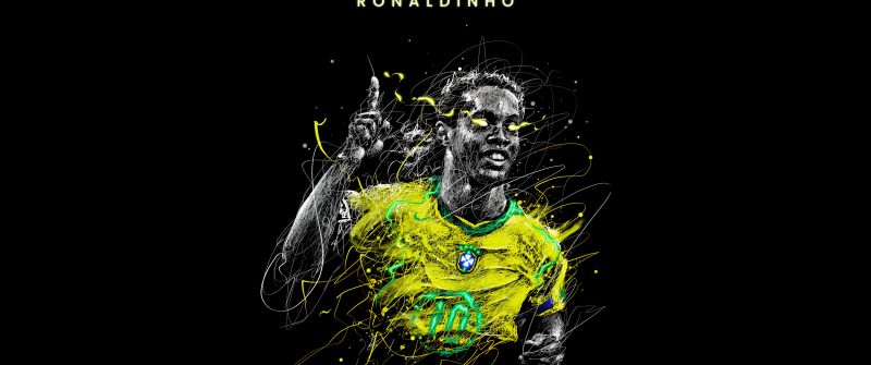 Ronaldinho, AMOLED, 5K, Brazilian Football Player, Black background, Fan Art