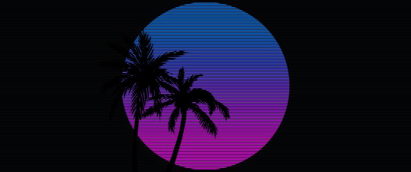 Palm trees, RetroWave art, 5K, 8K, AMOLED, Black background, Silhouette