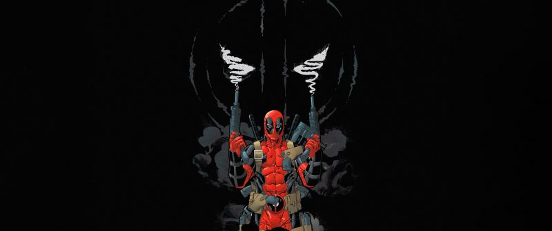 Deadpool, Artwork, Black background, AMOLED, 5K, Marvel Superheroes