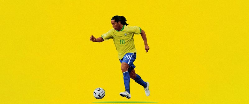 Ronaldinho, Brazilian Football Player, 5K, Yellow background, Illustration