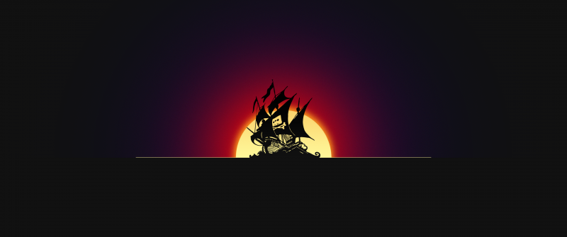 Pirate ship, Silhouette, Dark background, Sunset