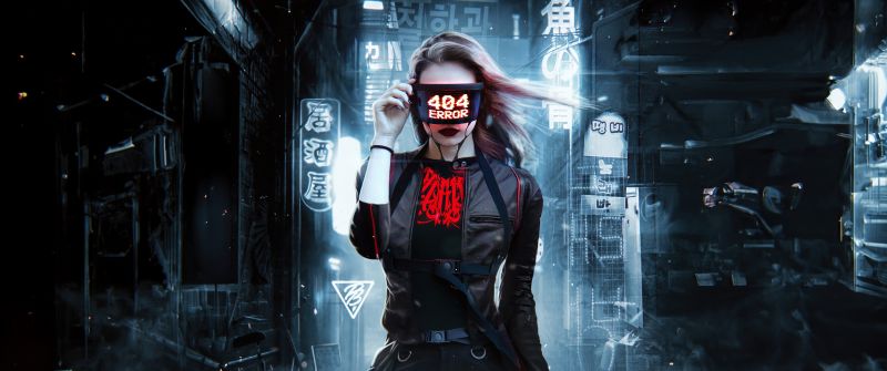 404 Error, Cyberpunk girl, 404 not found, Future tech, Futuristic, 5K