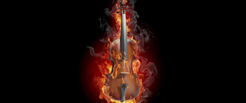 Violin, Fire, Black background, AMOLED