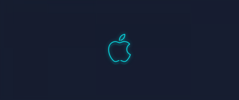 Blue, Apple logo, Neon sign, Dark background, Glowing, 5K