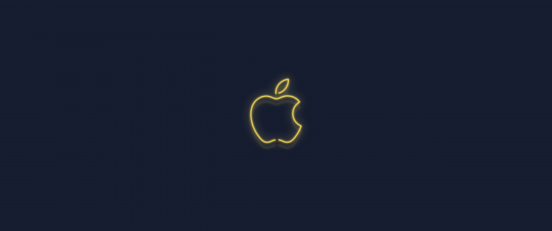 Yellow, Apple logo, Neon sign, Dark background, Glowing, 5K