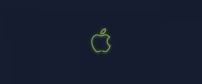 Green, Apple logo, Neon sign, Dark background, Glowing, 5K