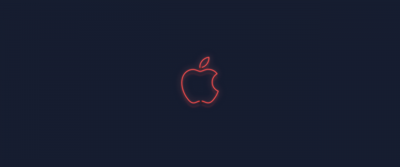 Red, Apple logo, Neon sign, Dark background, Glowing, 5K