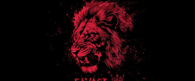 Lion, Dark red, 5K, Artwork, AMOLED, Black background