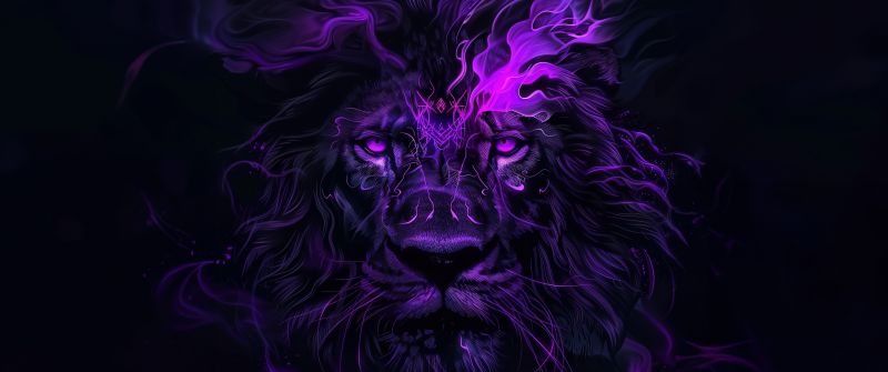 Lion, Dark aesthetic, AI art, 5K, Dark background, Dark purple