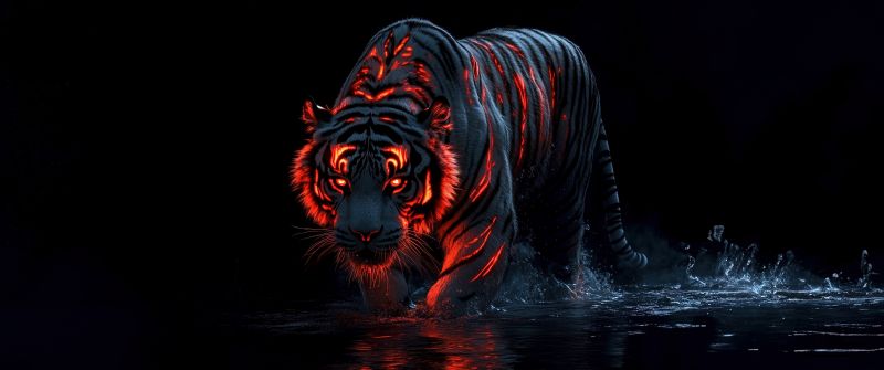 Tiger, Dope, AMOLED, AI art, Black background, 5K