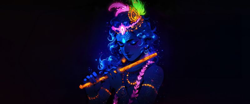 Lord Krishna, Glowing, Hinduism, AMOLED, 5K, Dark background, Hindu God, Dark aesthetic