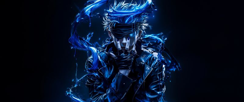 Satoru Gojo, Blue aesthetic, Dark blue, Dark background, 5K, 8K, Jujutsu Kaisen