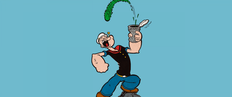 Popeye, Funny, Teal background, Cartoon, 5K