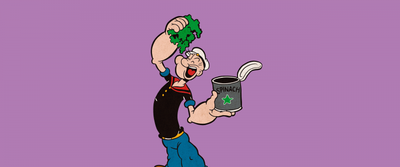 Popeye, Spinach, Purple background, Cartoon, 5K