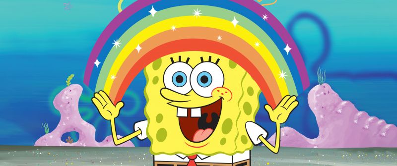 Spongebob, Rainbow, SpongeBob smiley face, 5K, SpongeBob SquarePants