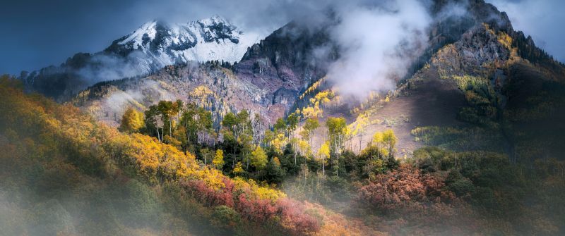 Colorado, Mountain Landscape, Fall Colors, Clouds, Autumn Forest, Aspen trees, 5K, 8K